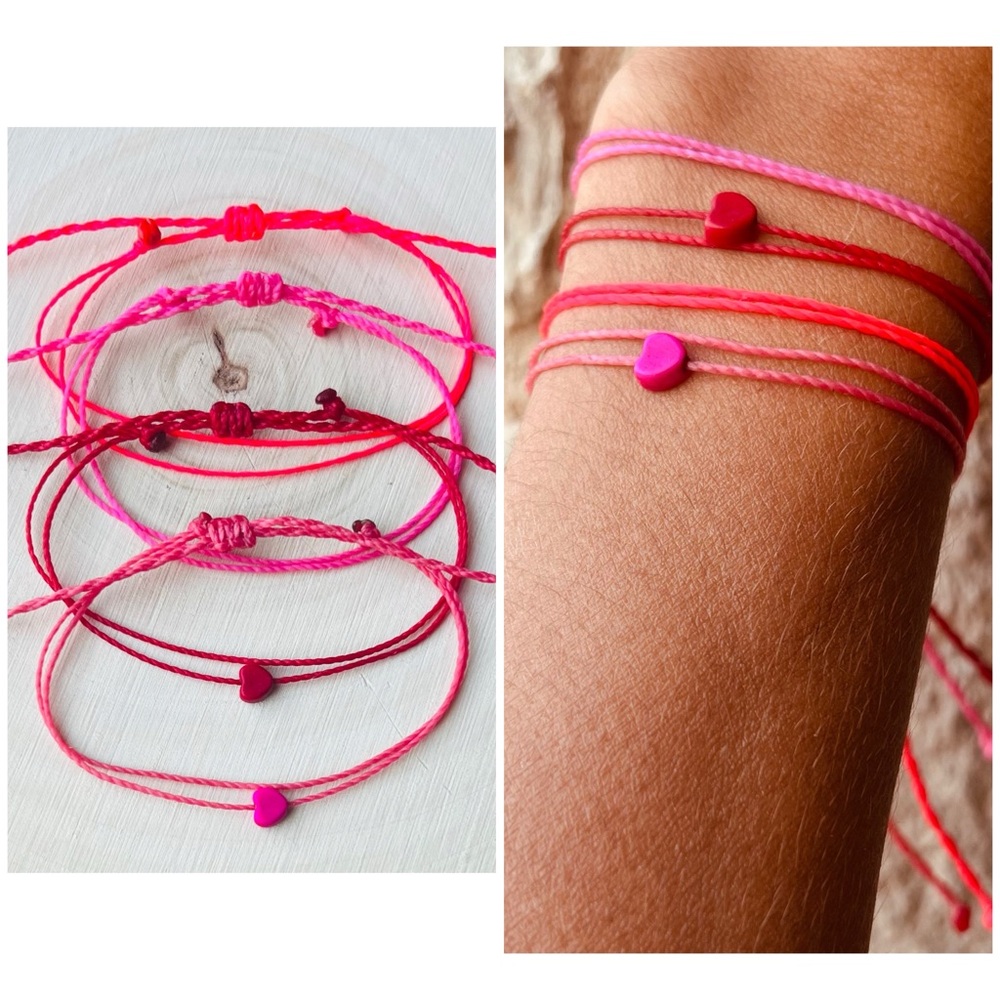 ❤️💗NEW Love/ heart set of 4 Handmade string adjustable bracelets 🫶 - Picture 3 of 8